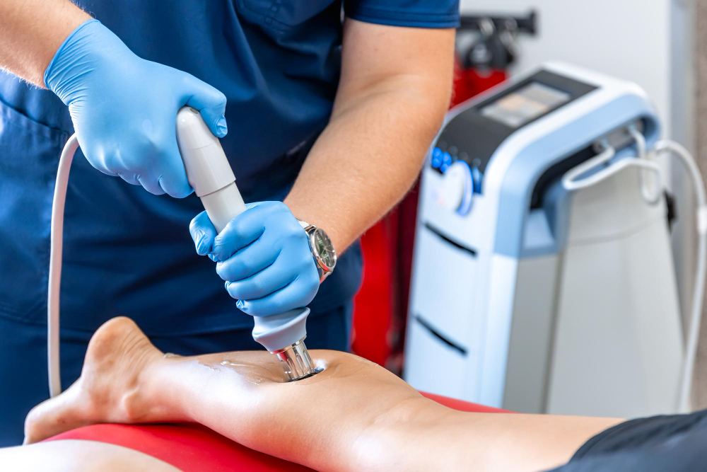 Shockwave Therapy treatment on leg